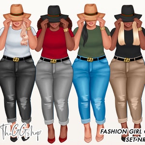 Black Girl Clipart | Plus Size Girl Clipart | Girlboss Clipart | Fashion Girl Clipart | Denim Girl Clipart
