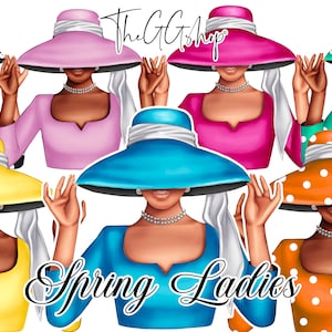 Spring Girl Clipart, Hat Lady Clipart, African American Girl Clipart, Paris Girl Clipart,  Fashion Girl Clipart, Girlboss Clipart