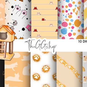 Cat Lady Digital Paper, Cat Paper, Cute Kitty Scrapbook Paper, Digital planner paper Pack, Cat paw Paper, Printable Paper