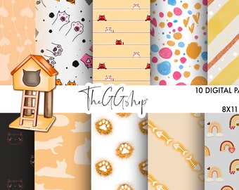 Cat Lady Digital Paper, Cat Paper, Cute Kitty Scrapbook Paper, Digital planner paper Pack, Cat paw Paper, Printable Paper