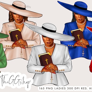 Church Lady Clipart, Praying Woman Clipart, Christianity Clipart, Bible Clipart, Black Woman Clipart, Faith Clipart, Hat Lady png