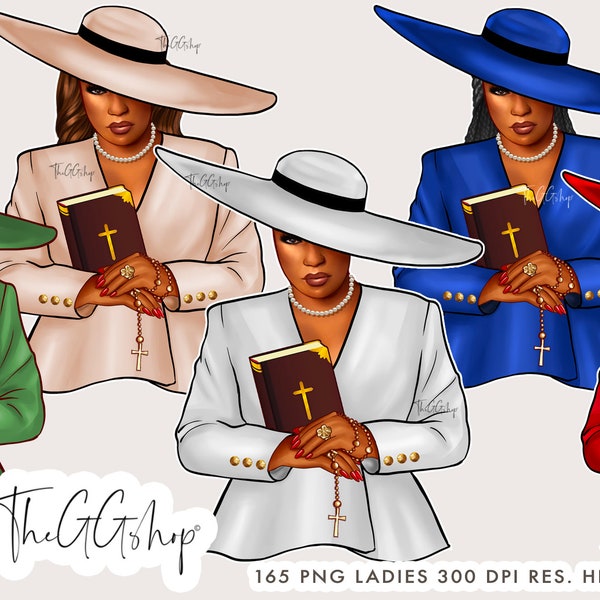 Church Lady Clipart, Praying Woman Clipart, Christianity Clipart, Bible Clipart, Black Woman Clipart, Faith Clipart, Hat Lady png