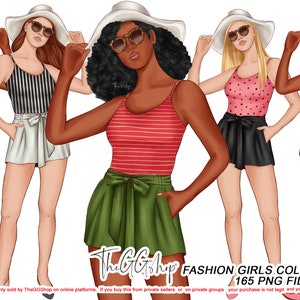 Beach Clipart, Summer Girl Clipart, Travel Girl Clipart, Fashion Girl Clipart, Afro American Girl Clipart, Vacation Clipart