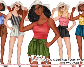 Beach Clipart, Summer Girl Clipart, Travel Girl Clipart, Fashion Girl Clipart, Afro American Girl Clipart, Vacation Clipart
