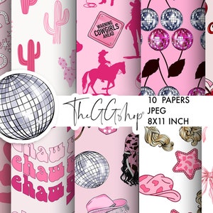 Cowgirl paper, Rodeo paper, Western Digital paper, Coquette Girl paper, Cowboy scrapbooking paper,