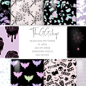 Creepy Pattern, Pink Halloween Patterns, Wicca Witch Seamless, Cute Seamless Pattern, Mystical Seamless Pattern,Pastel Halloween Patterns,