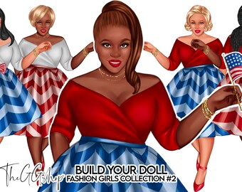 Fashion Girls Clipart, Afro American Girl Clipart, Curvy Girl Clipart, Summer Girl Clipart, Girl Boss Clipart, Fashion Illustration