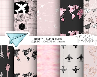 Wanderlust Travel Digital Papers: Summer Scrapbooking (Digital Download)