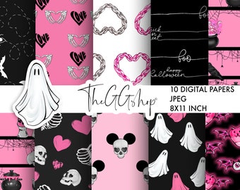 Pink Halloween paper pack, Cute Ghost Halloween papers, Skull Seamless paper, Trick or Treat Papers