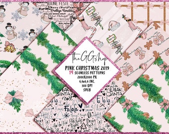 Naadloze kerst patronen//kerst 2019 wallpaper//kerst digitale patronen//roze kerst patronen 6.6 x 6.6