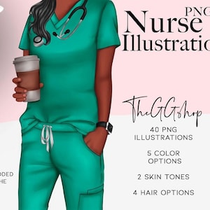 Clipart infermiera, Clipart medico, Clipart ragazza afroamericana, Illustrazione scrub, Clipart laurea, Illustrazione moda,