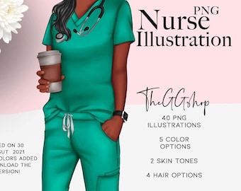 Clipart infermiera, Clipart medico, Clipart ragazza afroamericana, Illustrazione scrub, Clipart laurea, Illustrazione moda,