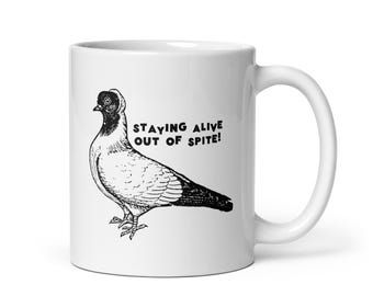 Pigeon Mug: Surviving Out of Spite Ceramic Bird Punk Coffee Cup - Microwave & Dishwasher Safe