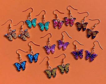 Fairycore Butterfly Earrings - Dangle Drop Orange Monarch, Blue Morpho, Yellow Swallowtail Insects Cottagecore Buterflies