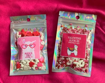 Alpaca Valentines & Llama Valentine Sprinkles - Pink Novelty Cake Decorating Hearts Animals