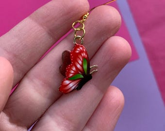 Flying Butterfly Earrings - Cottagecore Butterflies Fairycore Clip On Insects Bugs