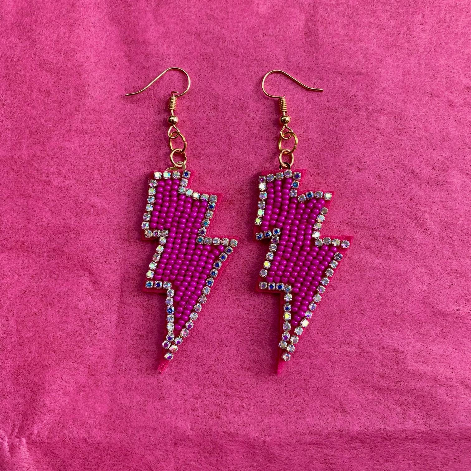 Hot Pink Lightning Bolt Earrings - Etsy