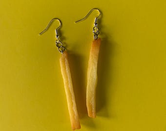 Realistic French Fry Earrings - Novelty Food Jewelry - Dangle Drop Clip On
