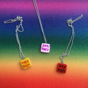Handmade Custom Customizable Colorful Pronoun Pendant Necklace - lgbt lgbtqia Trans Transgender Nonbinary Genderqueer Genderfluid Queer