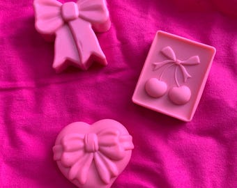 Pink Valentine Goat Milk Soaps - Coquette Bow, Valentines Heart, or Cherries Cherry