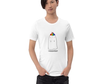 Ghost Wearing a Propeller Hat Unisex Short Sleeve T-Shirt - Ghostie Halloween Autumn Fall Kawaii Cute Friendly Spooky Season