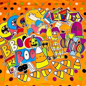 Cute Colorful Bright Halloween Spooky Fall Stickers/Magnets - Pride Rainbow Gay Trans Nonbinary Ghost Pumpkin Spider Boo Candy Autumn