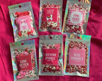 Novelty Valentine Sprinkles - Pink & Red Roses, Alpacas, Llamas, Valentines Hearts, Glitter Sprinkle Mix