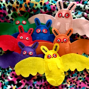 Colorful Rainbow Felt Mothman Plushies - Cute Kawaii Vibrant Cryptid Cute Moth Man Plush Gift Google Eyes Googly Pride Gay