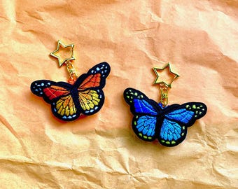 Embroidered Monarch Butterfly Bag Charm Keychains - Orange or Blue Cottagecore Butterflies