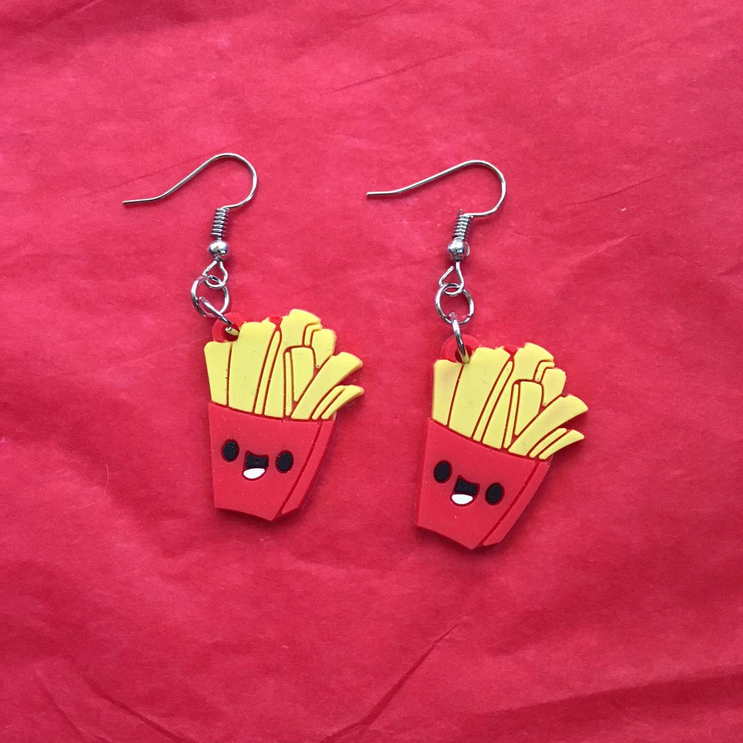 thumbnail image 2 of French Fries Mcd Fries Resin Handmade Drop & Dangle Earrings, Summer... 2 of 11