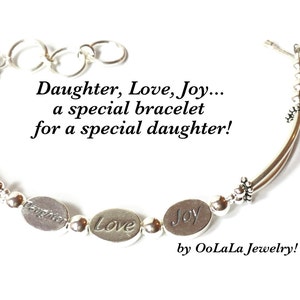 DAUGHTER BRACELET, Daughter Jewelry, Daughter Gift, Joy Bracelet, Daughter Love Bracelet, 3 Wish Bracelet, Word Bracelet, Bangle Bracelet image 2