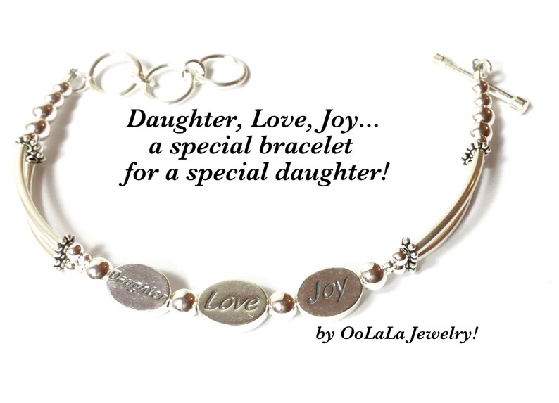 DAUGHTER BRACELET, Daughter Jewelry, Daughter Gift, Joy Bracelet, Daughter Love Bracelet, 3 Wish Bracelet, Word Bracelet, Bangle Bracelet image 2