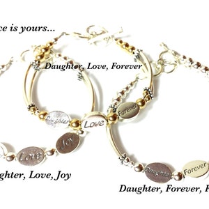 DAUGHTER BRACELET, Daughter Jewelry, Daughter Gift, Joy Bracelet, Daughter Love Bracelet, 3 Wish Bracelet, Word Bracelet, Bangle Bracelet image 3