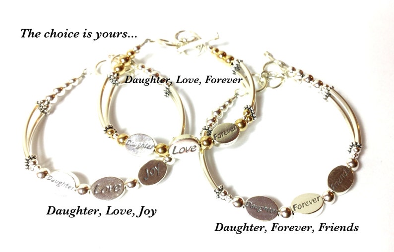 DAUGHTER BRACELET, Daughter Jewelry, Daughter Gift, Joy Bracelet, Daughter Love Bracelet, 3 Wish Bracelet, Word Bracelet, Bangle Bracelet image 3