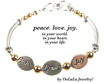 Peace, Love, Joy Jewelry, Peace Bracelet, 3 Wish Bracelet, Message Jewelry, jewelry with Words, Peace Love Joy Bracelet, Bracelet with words