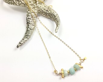 Amazonite Necklace, Amazonite Gemstone jewelry, Gold Necklace, Gold Chain, Bar Necklace, Semi Precious Gemstone Jewelry, Sundance Style,