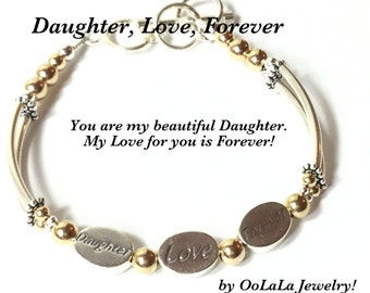 DAUGHTER LOVE FOREVER bracelet, Daughter Gift, Daughter Jewelry, Silver Daughter Bracelet, 3 Wish Bracelet, Word Bracelet, Bangle Bracelet