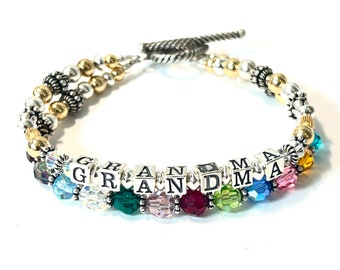 Grandma Bracelet, Sterling Silver, Beaded Name Bracelet, Nana Bracelet, Abuela Bracelet, Gigi Bracelet, Lolli Bracelet, Nonna Bracelet, Mimi
