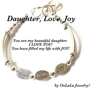 DAUGHTER BRACELET, Daughter Jewelry, Daughter Gift, Joy Bracelet, Daughter Love Bracelet, 3 Wish Bracelet, Word Bracelet, Bangle Bracelet image 1