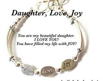 DAUGHTER BRACELET, Daughter Jewelry, Daughter Gift, Joy Bracelet, Daughter Love Bracelet, 3 Wish Bracelet, Word Bracelet, Bangle Bracelet