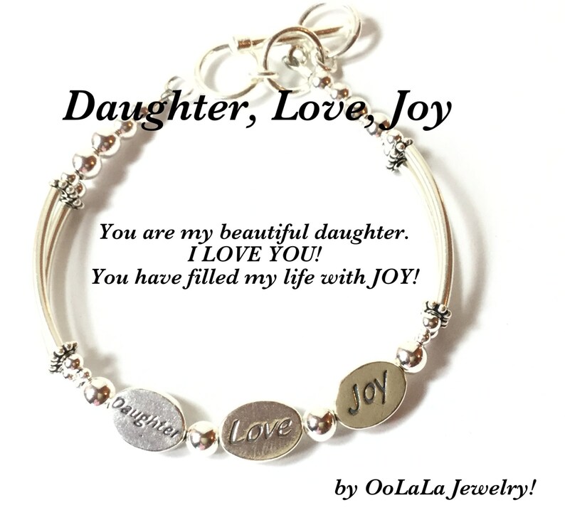 DAUGHTER BRACELET, Daughter Jewelry, Daughter Gift, Joy Bracelet, Daughter Love Bracelet, 3 Wish Bracelet, Word Bracelet, Bangle Bracelet image 1