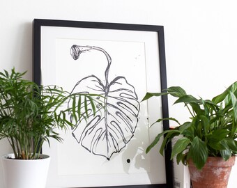 Monstera Deliciosa Leaf Screen Print | Screen Printed, Botanical Screen Print | Wall Decor | Wall Print | Hand Screen Printed