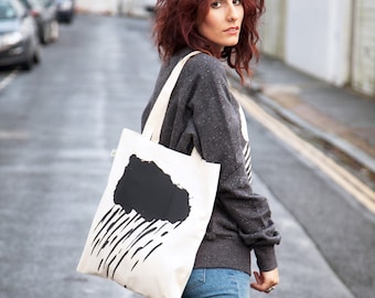 Rain Cloud - Tote Bag, Shopping Bag,  Cotton Tote - hand screen printed - 100% Certified Organic Cotton - by Mileseed