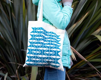 Geometric Pattern - Tote Bag, Shopping Bag, Cotton Tote - hand screen printed - 100% Certified Organic Cotton - by Mileseed