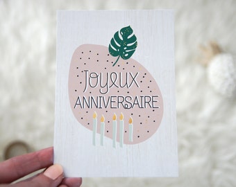 Card mailing birthday, happy birthday, tropical trend, monstera