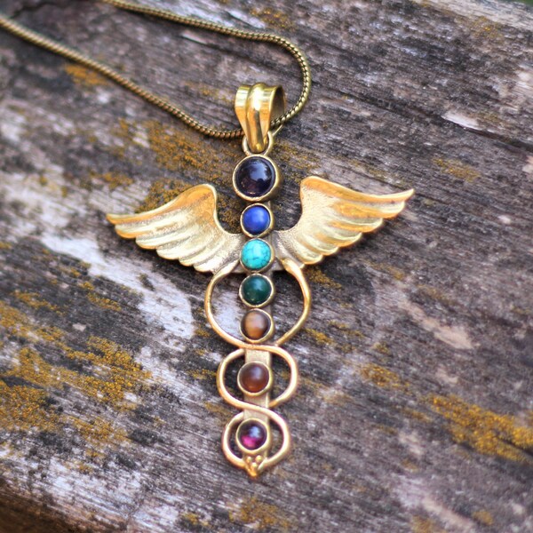 Collar de 7 Chakras con Alas - Collar de Arco Iris de Piedras Preciosas - Collar de Sanación de Yoga