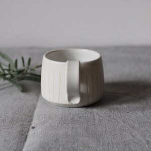 Ceramic espresso cup, White stoneware cup, Small ceramic cup, White stripe cup, Coffee lover gift, Contemporary ceramic, Small pottery cup image 5