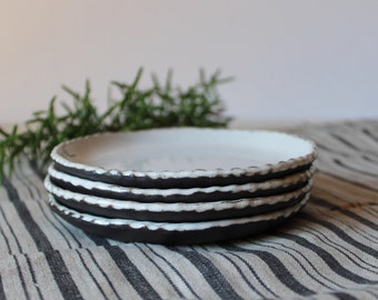 White handmade plates, Hand built pottery plates, Black clay plates, Side stoneware plates, Ceramic plates, Stoneware plates, New home gift