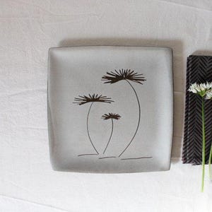 Square ceramic plate, Stoneware serving plate, Pottery plate, Fruit plate, Cheese plate, Dark clay plate, New home ceramic, Hand built plate