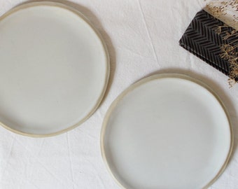 Handmade plates, Stoneware plates, White plates, Set of two plates, Ceramic dinner plates, Hand built plates, Ceramic lover gift, Stoneware